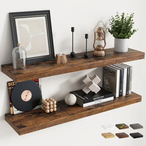 Vista 61 de Estantes flotantes cuadrados de 8 pulgadas para pared, paquete de 3, estantes de baño con veta de madera de 8"D con soportes invisibles, estantes