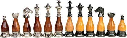Vista 3 de StonKraft Piezas de ajedrez de madera de latón, peones, figura de ajedrez, figuras de ajedrez, monedas (3.5 pulgadas, rey)
