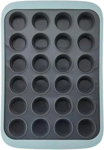 Vista 19 de Chicago Metallic Molde de silicona para magdalenas de 12 tazas, color azul, antiadherente con borde reforzado con alambre, apto para horno hasta 428