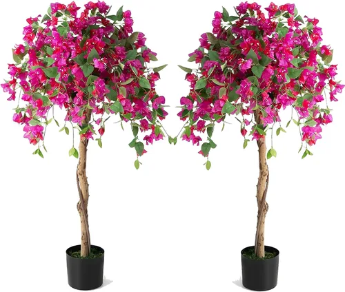 Vista 2 de Árbol artificial de buganvilla de 4.5 pies, planta falsa alta para decoración de interiores y exteriores