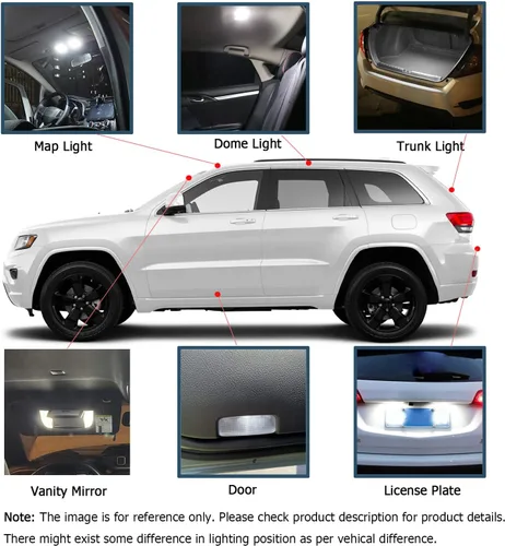 Vista 3 de 15 piezas de luces LED interiores Grand Cherokee de repuesto para Jeep Grand Cherokee 2011 2012 2013 2014 2015 2016 2017 2018 2019 2020 6000K blanco