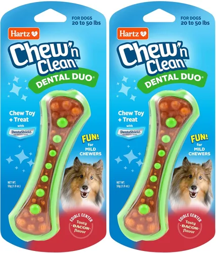Vista 11 de Hartz Chew 'n Clean Dental Duo Golosina dental para perros con sabor a tocino y masticable, extra grande