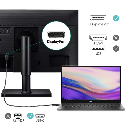 Vista 4 de Cable USB C a DisplayPort de 6.5 pies 8K a 60 Hz (4K a 144 Hz/120 Hz, 2K a 240 Hz) Thunderbolt 3 a DisplayPort 1.4 Cable de 32.4 Gbps para iPhone