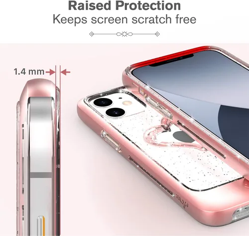 Vista 5 de VENA Funda para iPhone 12 Mini con purpurina, vLove (forma de corazón, protección de CornerGuard), funda híbrida delgada y transparente de doble