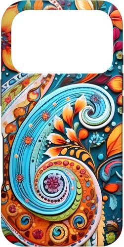 Vista 30 de Vivid Blue and Orange Paisley Floral Art Case for iPhone 17