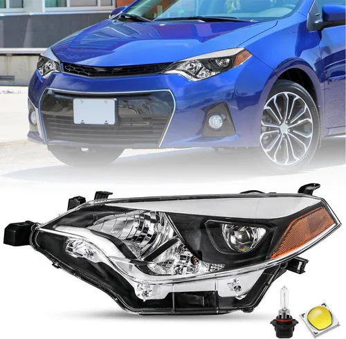 Vista 9 de SOCKIR - Conjunto de faros delanteros para Toyota Corolla 2014 2015 2016 Carcasa negra con reflector ámbar