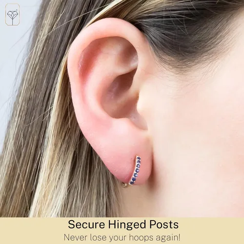 Vista 4 de MAX + STONE Aretes de aro y Huggie de oro de 10 quilates para mujer, 0.472 in, pequeños aros de piedras naturales
