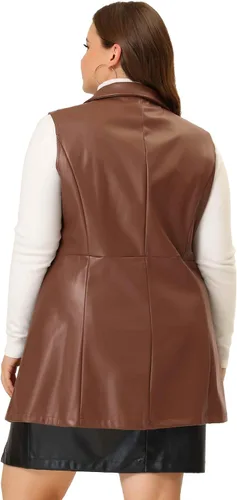 Vista 4 de Agnes Orinda Chalecos de talla grande para mujer, sin mangas, con solapa, casual, chaquetas de poliuretano