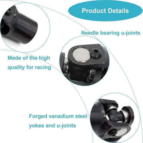 Vista 2 de Ensun 3/4" DD x 3/4" redondo negro eje de dirección universal junta en U, ángulo de trabajo máximo: 35° grados, longitud total: 3.780 in (3-3/4")