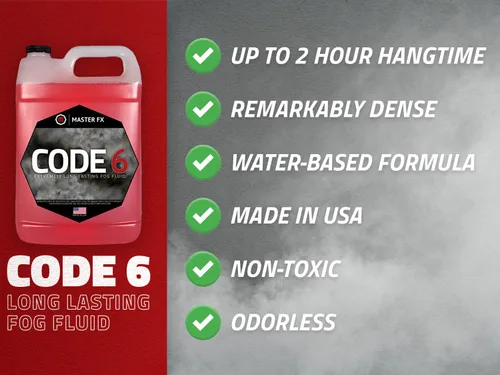 Vista 2 de Master FX Code 6 Fog Juice - Líquido a base de agua extremadamente duradero, de alto rendimiento, inodoro para máquinas de niebla de 400 a 1500 W