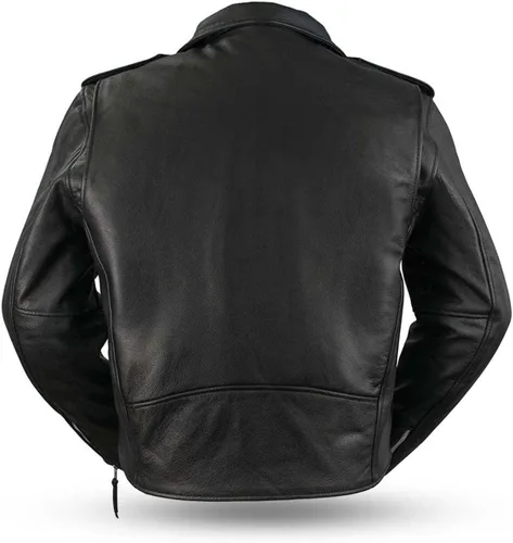 Vista 2 de Superstar - Chaqueta de cuero de motocicleta para hombre, 100% auténtica, color negro, chaqueta deportiva de cuero con solapa y cuello a presión