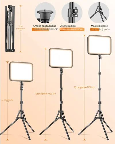 Vista 6 de Torjim Kit de luz de video de 11 pulgadas para creadores, luces de estudio de alto brillo de 24 W con soporte de trípode, soporte para teléfono