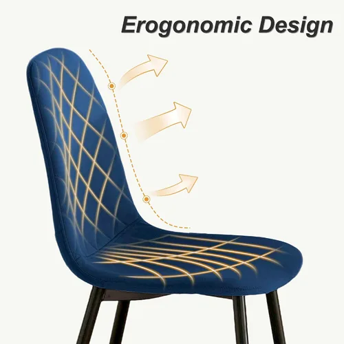 Vista 6 de Juego de 2 sillas de comedor de terciopelo azul marino, sillas tapizadas de cocina y comedor con patas de metal, sillas decorativas modernas