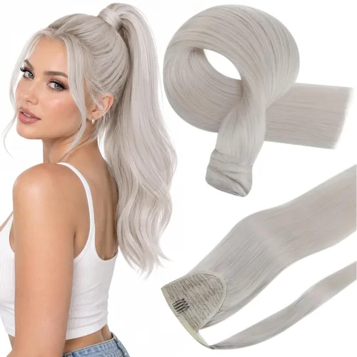 Vista 11 de Hetto Extensión de cola de caballo de cabello humano negro azabache Remy Clip envolvente seguro, mezcla invisible sin costuras, ligero, cómodo #1
