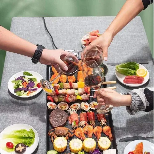Vista 4 de Parrilla eléctrica, barbacoa familiar para interiores, sartén antiadherente con revestimiento sin humo, control de 5 niveles con ajuste