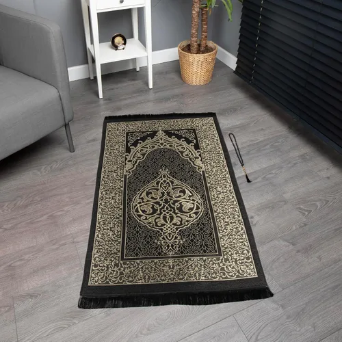 Vista 2 de Modefa Tapete de oración islámica, regalos musulmanes, alfombra fina de oración musulmana de viaje en bolsa de regalo de tafetán con cuentas Tasbih