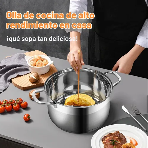 Vista 9 de Olla de 10 cuartos de galón con tapa de vidrio, olla de sopa de acero inoxidable de grado alimenticio premium, olla grande para cocinar guisos