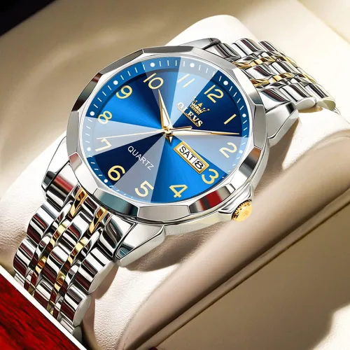 Vista 2 de OLEVS Watch for Men Women Large Face Unisex Diamond Luxury Dress Analog Quartz Stainless Steel Waterproof Luminous Date Business Casual Wrist Watch