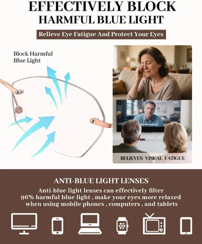 Vista 7 de LUFF Rimless Reading Glasses for Women Blue Light Computer Readers Lightweight 16g Metal Frame Eye Strain Relief