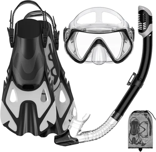 Vista 8 de Snorkeling Gear Set for Adults – Dry Top Snorkel Set, Panoramic Anti-Fog Mask, Adjustable Swim Fins – Travel Diving Kit with Storage Bag