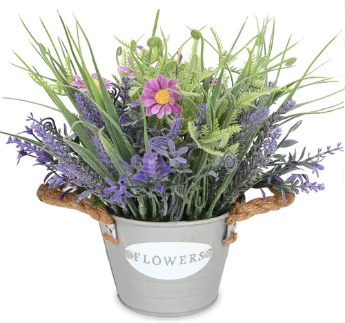 Vista 10 de Plantas Falsas Flores de Lavanda Morada Hierba Falsa con Maceta Decoraciones de Fiesta 10" de Alto Planta Artificial Estética para Hogar Oficina