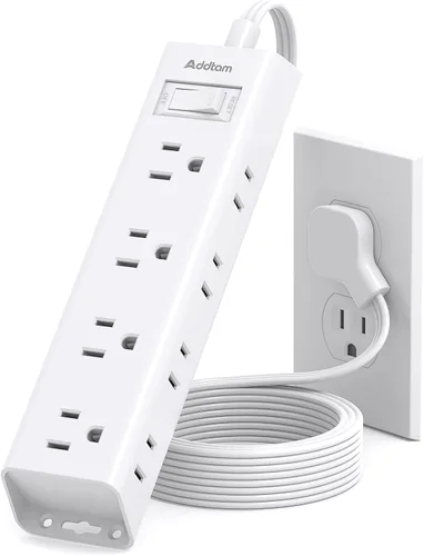 Vista 10 de Cable de extensión de pared plano - Regleta protectora de sobretensiones con 12 tomas, 5 pies, extensor de salida con múltiples tomas, montaje