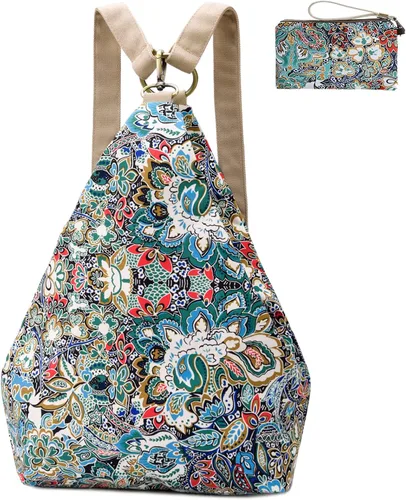 Vista 7 de Mochila pequeña bohemia de mariposa negra para mujer, mochila de viaje ligera Rojo albaricoque M