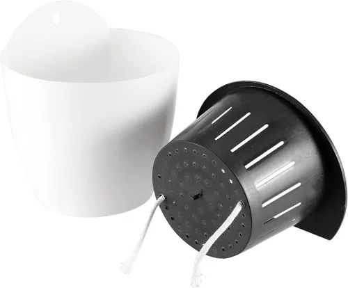 Vista 4 de JAPCHET Paquete de 8 macetas colgantes de riego automático de 7 pulgadas, maceta de plástico para colgar en la pared con 8 ganchos, macetas
