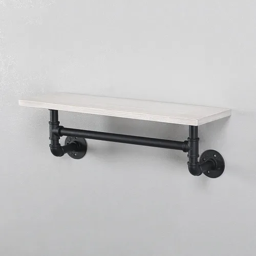 Vista 8 de MBQQ Estantes de tubería para baño en negro y blanco con toallero sobre el inodoro, estantes flotantes de 24 pulgadas de madera de pino para montaje
