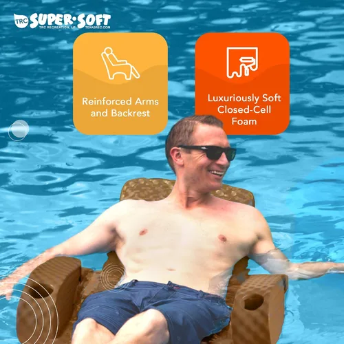 Vista 4 de TRC Recreation Folding Baja Chair Foam Swimming Pool Float, Portable Super Soft Floating Lounger with 2 Cup Holders for Beach Essentials