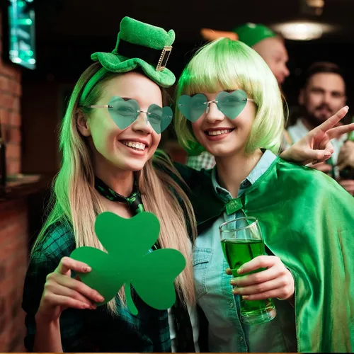 Vista 5 de Gafas de sol en forma de corazón, 2 pares de lentes de sol sin montura para mujer, con marco de metal con protección UV (verde), Verde