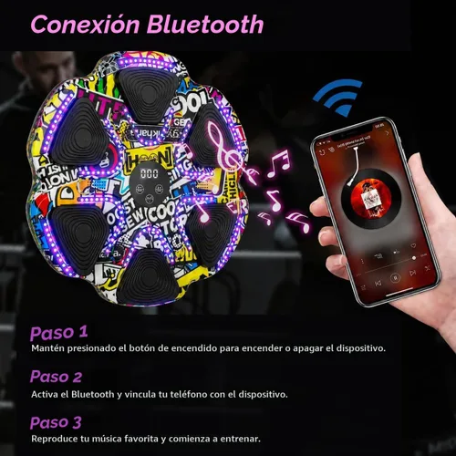 Vista 7 de Máquina de boxeo musical 2026 con guantes de boxeo, entrenador de boxeo inteligente con Bluetooth, máquina de montaje en pared para adultos y niños