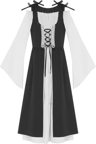 Vista 6 de TiaoBug Vestido de princesa medieval para niñas, vestido de feria renacentista, disfraz de niño, vestido victoriano vintage