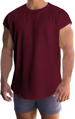 Vista 7 de Camiseta de manga casquillo para hombre, camiseta sin mangas para gimnasio, fisicoculturismo, atlética, corte muscular, ajuste holgado, verano