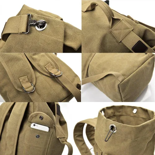Vista 3 de Militar bolsa de lona de carga superior doble correa mochila de lona ejército viaje tamaño grande