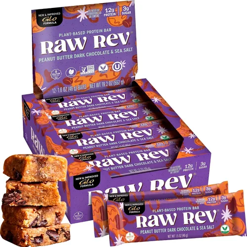 Vista 13 de Raw Rev Glo Barra de proteínas, doble mezcla de brownie de chocolate, 12