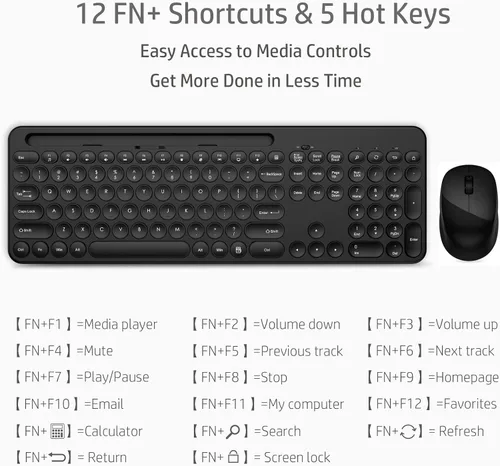 Vista 3 de LeadsaiL - Juego de teclado y mouse inalámbricos de tamaño completo, teclado ergonómico para computadora con soporte para teléfono y tableta, juego