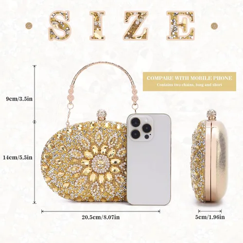 Vista 5 de Bolso de mano de noche con diamantes de imitación para mujer, bolsa de mano con diamantes brillantes y brillantes, bolsa de fiesta de boda de cristal