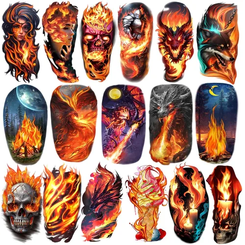 Vista 12 de Tatuajes temporales para hombres y mujeres adultos, 77 hojas de calcomanías de tatuaje falsas, lágrimas de serpiente, relojes, planetas