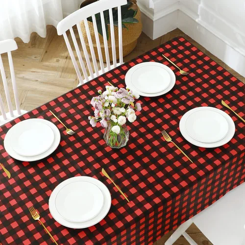 Vista 5 de Romanstile Mantel rectangular de vinilo, 100% impermeable, mantel de plástico a cuadros de búfalo, resistente y lavable para exteriores, campamento