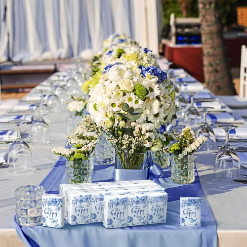 Vista 6 de Spiareal 50 pañuelos azules con diseño de lágrimas felices para boda, 3 capas para tus lágrimas felices, pañuelos de boda para invitados, papel