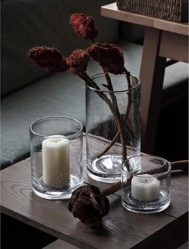 Vista 2 de Portavelas Hurricane para Velas Pillar Jarrones Cilíndricos de Vidrio Soplado a Mano Centro de Mesa Decoración de Habitación al Por Mayor Burbujas