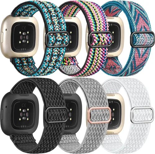Vista 18 de Ouwegaga Banda elástica compatible con Fitbit Versa 4 bandas/Sense 2/Sense/Versa 3 bandas para mujeres y hombres, correa deportiva ajustable de A1