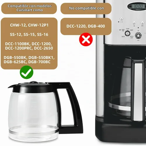 Vista 2 de Reemplazo de jarra de café de vidrio para 12 tazas compatible con Cuisinart