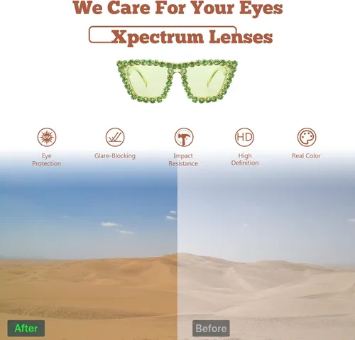 Vista 5 de Gafas de sol cuadradas de cristal para mujer, gafas retro Elton con marco de diamantes de imitación de moda brillantes