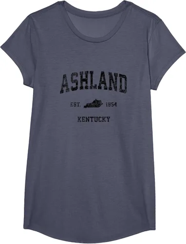 Vista 21 de Ashland Kentucky KY Vintage Sports Design Camiseta de impresión negra Asfalto