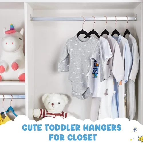Vista 5 de HOUSE DAY Perchas de terciopelo para bebé, perchas de terciopelo para armario, paquete de 60 perchas antideslizantes para niños pequeños de 11.8