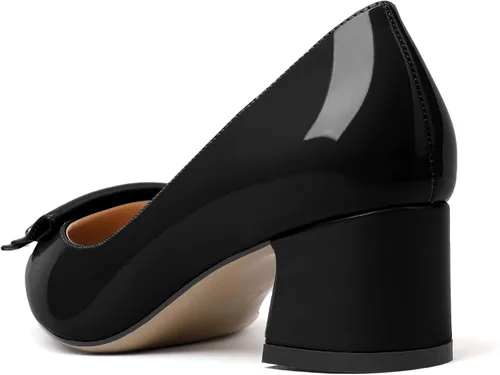 Vista 5 de YODEKS Zapatos de tacón grueso para mujer, tacón de bloque bajo, punta puntiaguda, zapatos de tacón para el trabajo, casual, vida diaria, fiesta
