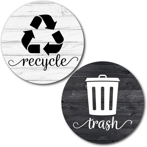 Vista 9 de Imanes rústicos de basura y reciclaje, imán de reciclaje de granja de 3.5 pulgadas para basura, calcomanías magnéticas de reciclaje para cubo