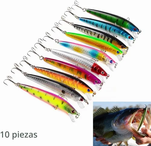 Vista 2 de 10 señuelos de pesca Minnow Crankbaits, cebos duros de pesca, señuelos Minnow señuelos Topwater señuelos cebos